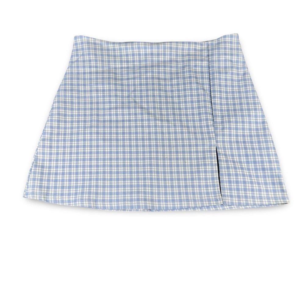 Altar'd State Blue Plaid Mini Skirt Side Vent Medium Y2K Preppy Coquette M